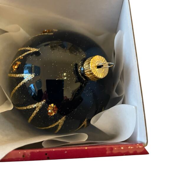 VITBIS Handcrafted Glass Ornaments Set of 6 Navy Blue & Gold Made in Poland NEW - Picture 16 of 16